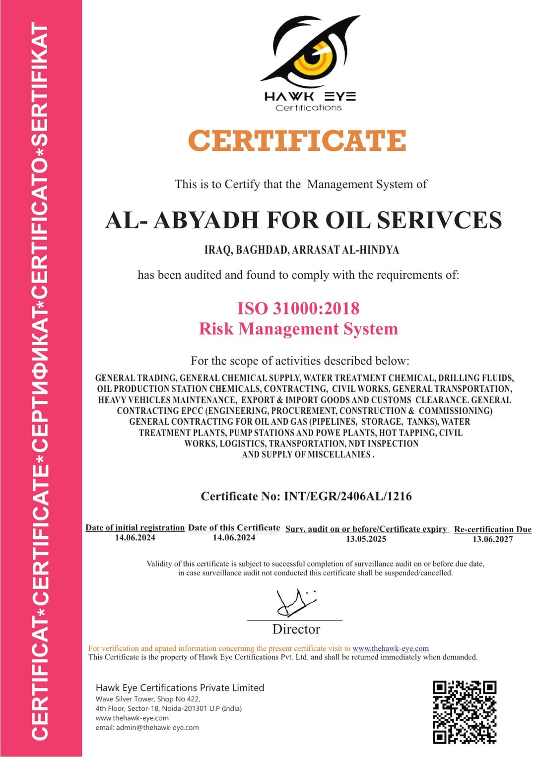 ISO 31000:2018 certificate